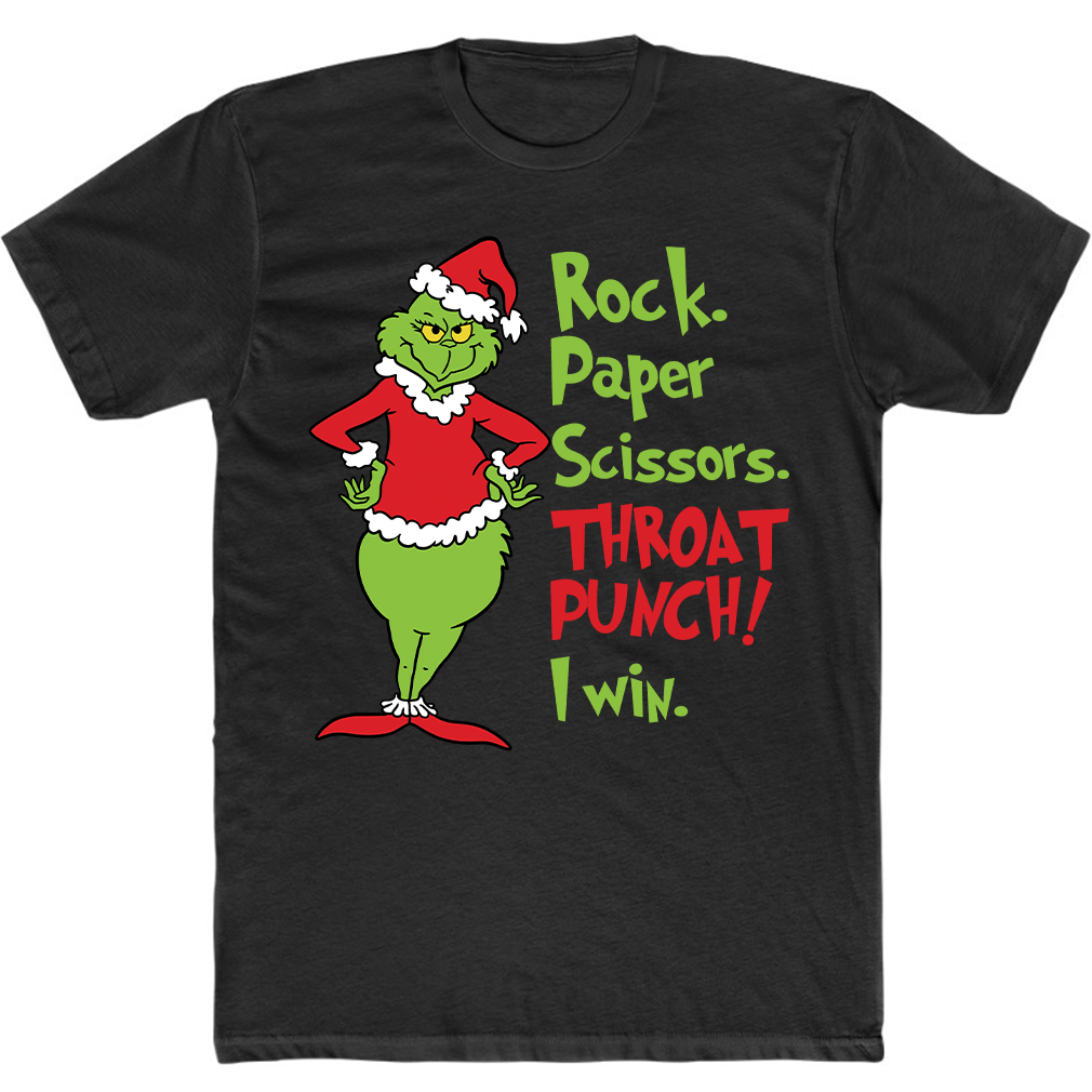 Grinch Rock Paper Scissors Throat Punch I Win Christmas Sweatshirt
