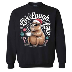 Live Laugh Love Capybara Funny Coffee Christmas Sweatshirt