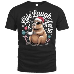 Live Laugh Love Capybara Funny Coffee Christmas T Shirt